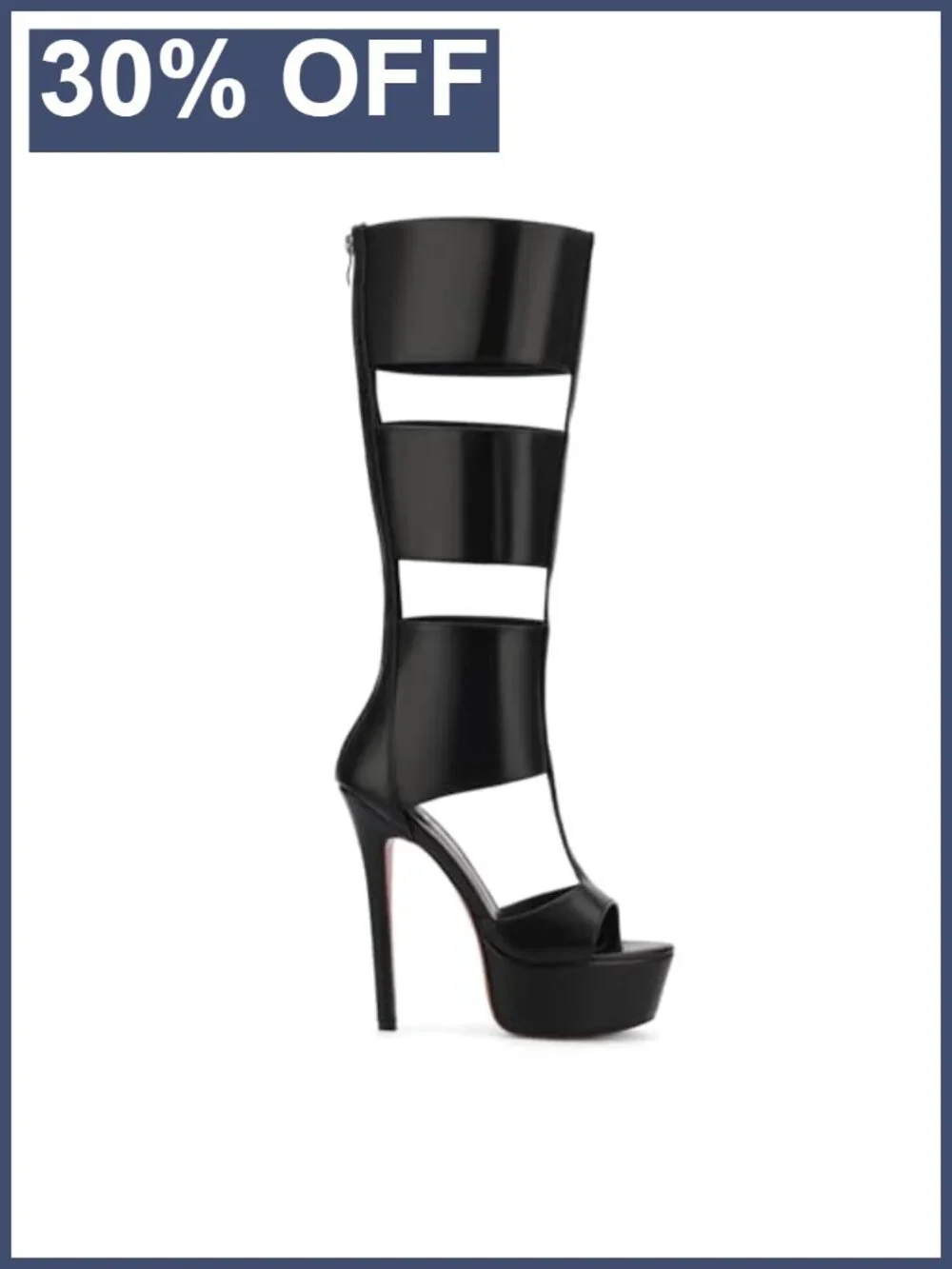 Faux Leather Platform Knee High Heels Open Toe Gladiator Sandals Party